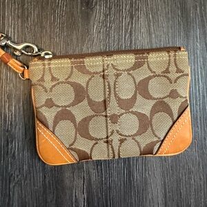 Coach Signature Brown and Tan Wristlet